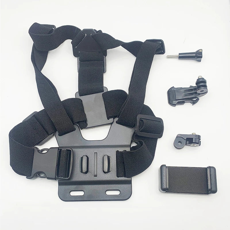 First-Person Adjustable Chest Strap Mount – Action Camera & Mobile Phone Holder for Cycling, Skiing, Outdoor Recording