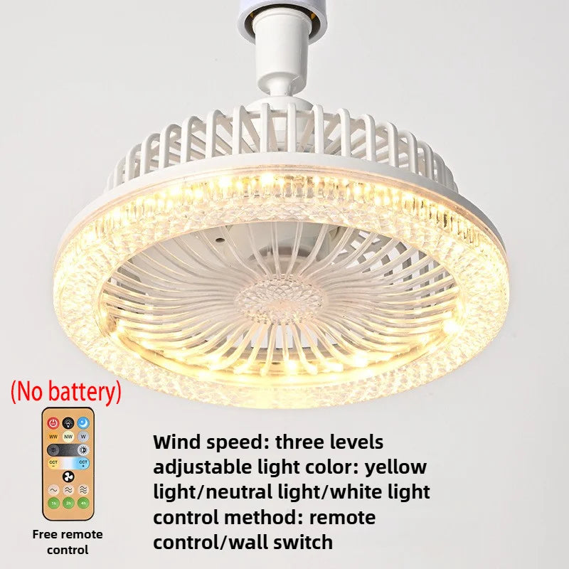Smart Remote Control Ceiling Fan with LED Light - E27 Base, Adjustable Desktop-Style Design for Living Room