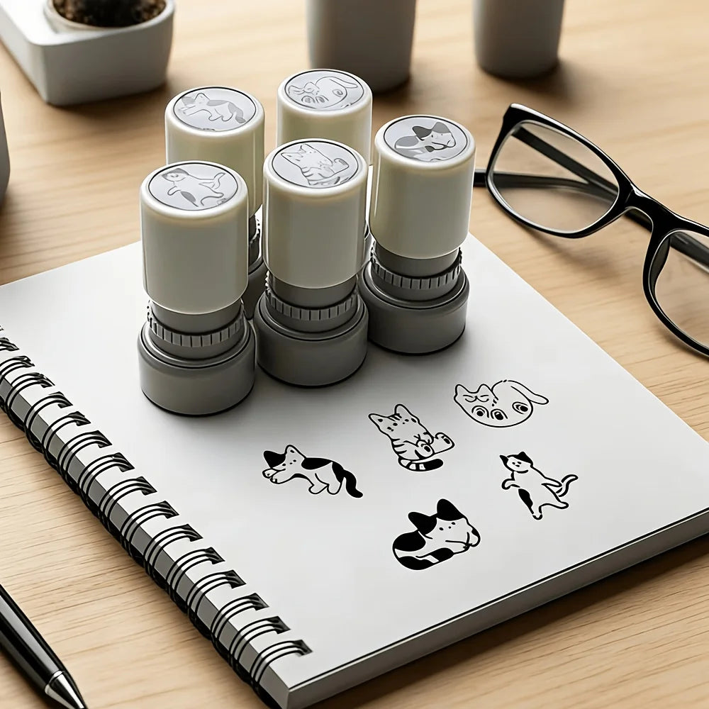Cute Cat Self-Inking Stamp Set - Mini Portable Stamps for Journaling, Card Decorating & Note Marking
