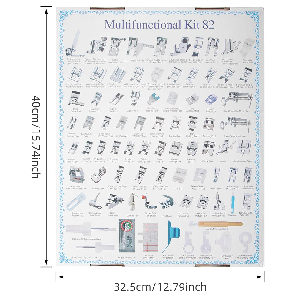 82-Piece Sewing Machine Presser Foot Set - Multifunctional Professional Accessories Kit