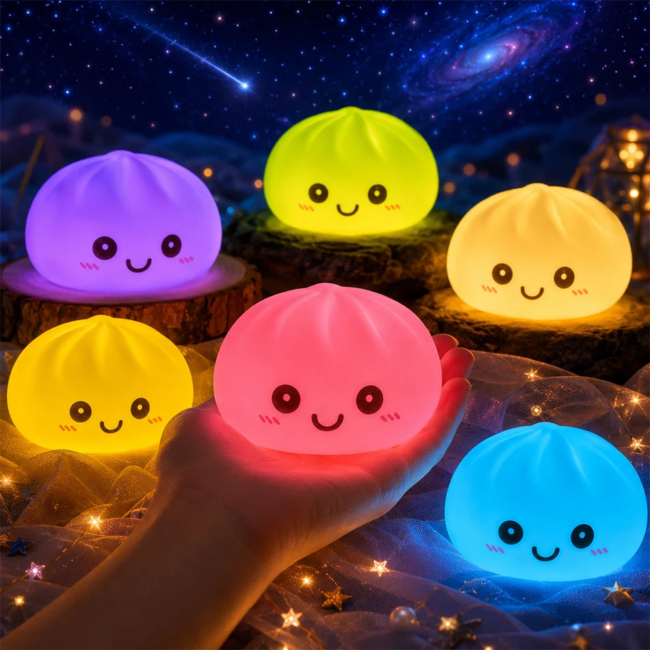 2027 Kawaii Dumpling Night Light - Cute Glowing Dumpling Steamer Desktop Ornament and Gift Decor