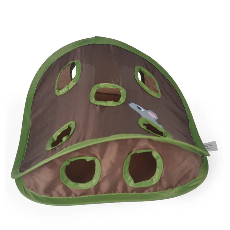 Interactive Cat Hide-and-Seek Toy - Foldable Tunnel and Hidden Mouse Hunting Game for Indoor Play and Kitten Enrichment