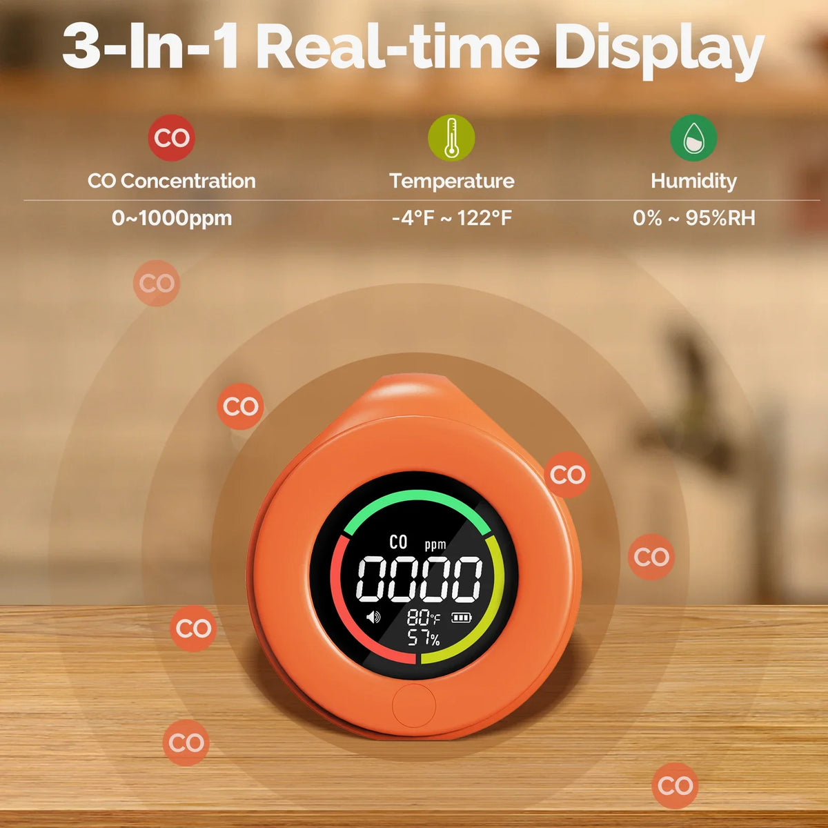 MOES Mini 3-in-1 Carbon Monoxide Detector - Portable CO, Temperature & Humidity Monitor with Magnetic Mount and Rechargeable Battery