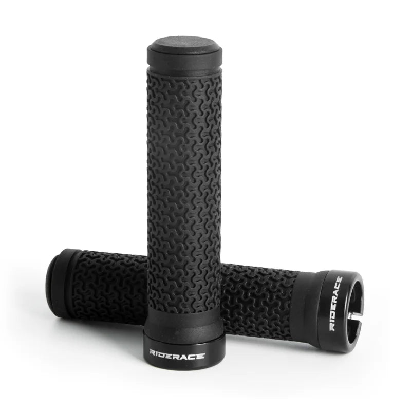 MTB Bicycle Handlebar Grips – Soft Rubber Non-Slip Grips with Single-Sided Lock & End Plugs for Mountain Bikes
