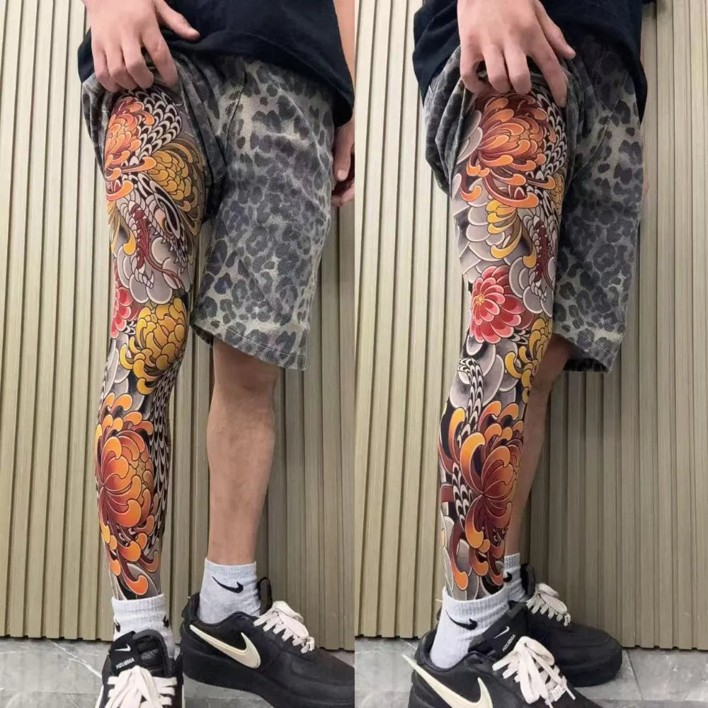 Full Leg Tattoo Socks - Sun-Proof Elastic Stockings for Cycling, Fishing & Casual Wear