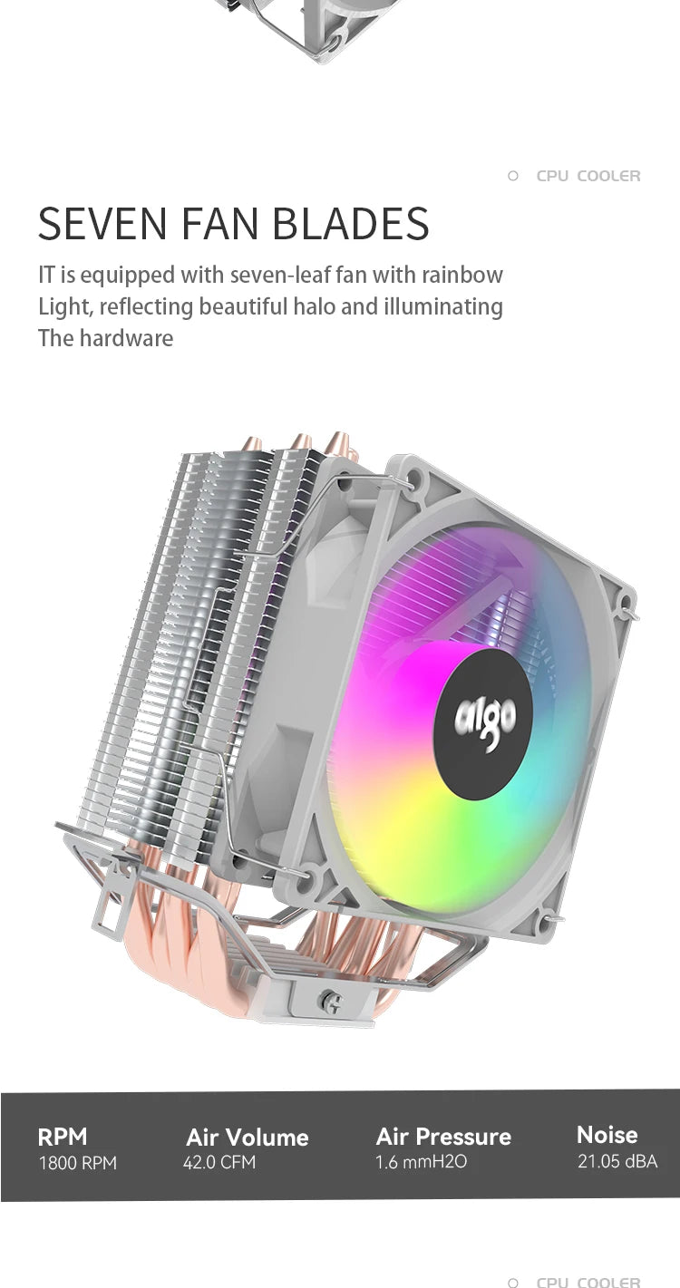 Aigo CPU Cooler — 2/4/6 Heat Pipe Radiator with 3-Pin PWM Silent RGB Fan for Intel LGA 1700/1150/1155/1156/1366 & AMD AM2/AM3/AM4