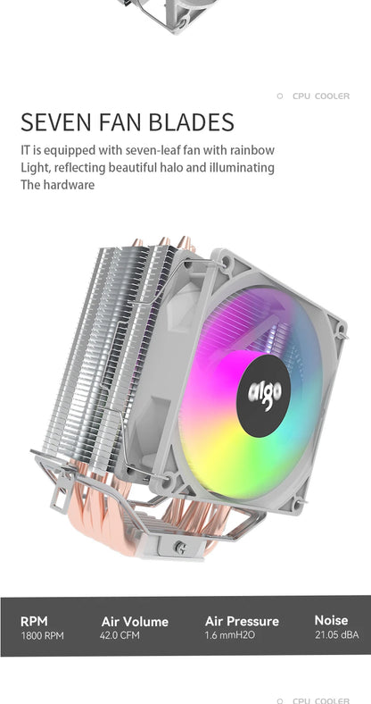 Aigo CPU Cooler — 2/4/6 Heat Pipe Radiator with 3-Pin PWM Silent RGB Fan for Intel LGA 1700/1150/1155/1156/1366 & AMD AM2/AM3/AM4