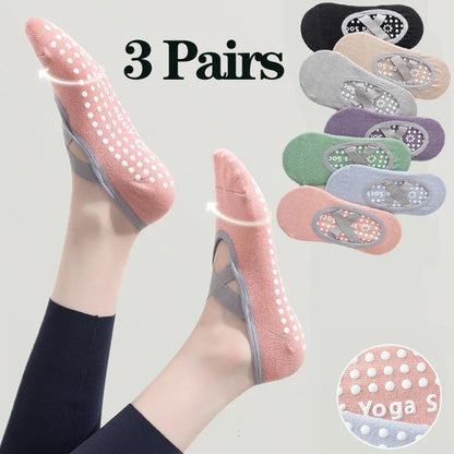 Women’s Anti-Slip Yoga Socks 1–3 Pairs – Silicone Grip Ballet Pilates Backless Breathable Sport Socks for Fitness & Dance