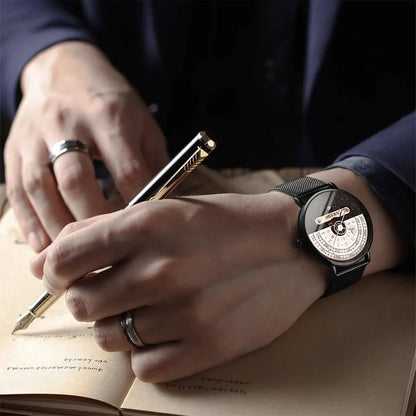 Men’s Fashion Mesh Band Quartz Watch — Business Wristwatch with Calendar Reloj Hombre