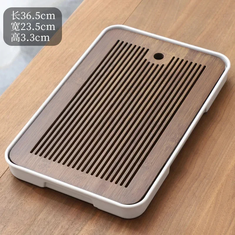 Portable Bamboo Tea Tray – Kung Fu Tea Set Grid Tray with Drainage for Dry & Wet Use
