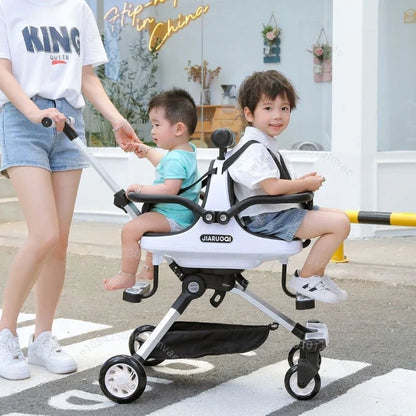 Lightweight Twin Baby Stroller - Foldable Double Seat High-View Carriage with Adjustable Handle