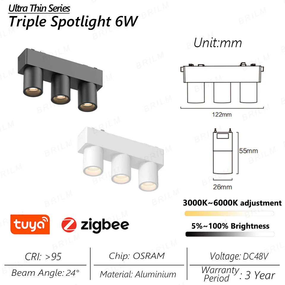 Ultra-Thin 6mm Magnetic Track Light – Dimmable LED Spot Lamp with Smart Tuya Zigbee Gateway