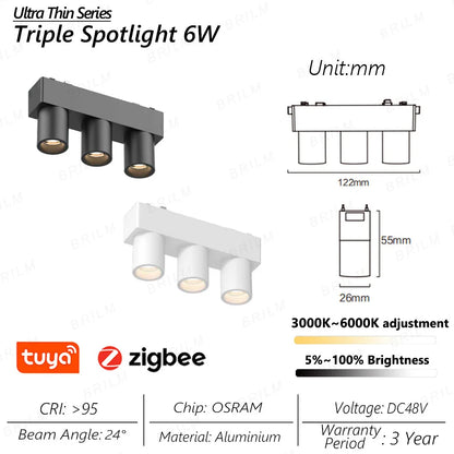 Ultra-Thin 6mm Magnetic Track Light – Dimmable LED Spot Lamp with Smart Tuya Zigbee Gateway