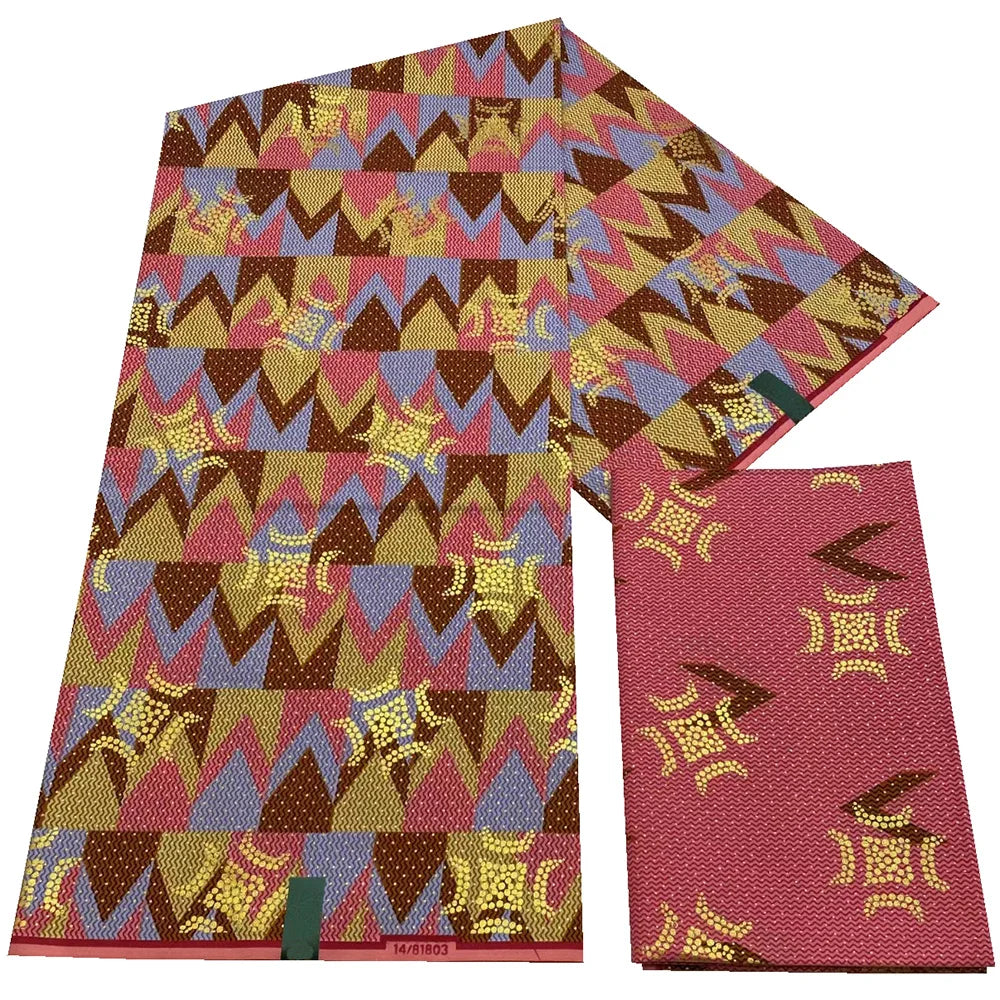 Kente Golden Wax Cotton Fabric - African Dutch Nigerian Ankara Batik Party Dress Fabric 2+4 Yards