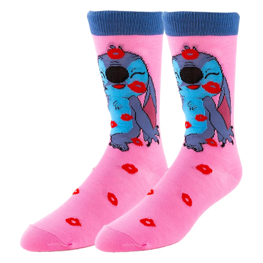 5/6 Pairs Miniso Disney Lilo & Stitch Socks – Hip Hop Street Style Anime Crew Socks for Men and Women, Novelty Cute Casual Socks