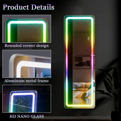 RGB Full-Length LED Mirror – 60"x16" Full Body Wall-Mounted Mirror with Dimming & 7 Color Changing Lights