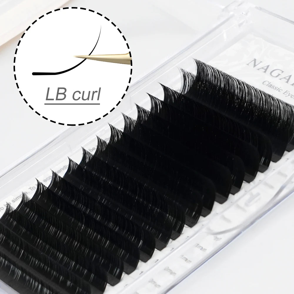 NAGARAKU Synthetic Mink Eyelash Extensions — 16 Lines, Mixed 7-15mm N/M/L/LB/LC/LD Curl High-Quality Individual Lashes