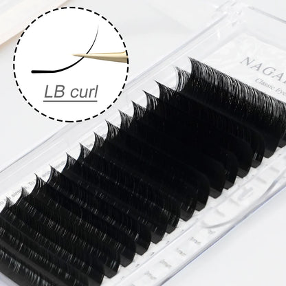 NAGARAKU Synthetic Mink Eyelash Extensions — 16 Lines, Mixed 7-15mm N/M/L/LB/LC/LD Curl High-Quality Individual Lashes