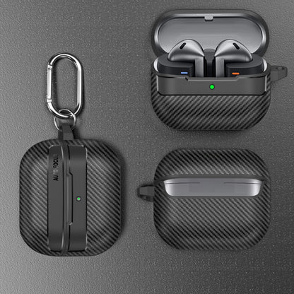 2024 Carbon Fiber Military Armor Case for Samsung Galaxy Buds 3/3 Pro – Protective Cover with Keychain