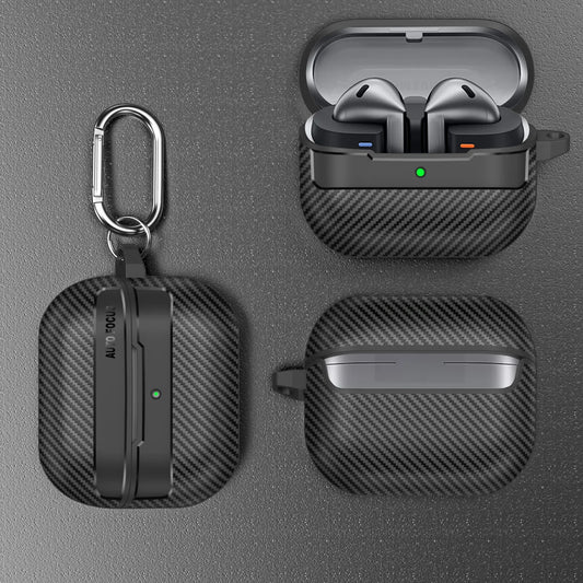 2024 Carbon Fiber Military Armor Case for Samsung Galaxy Buds 3/3 Pro – Protective Cover with Keychain