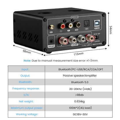 AIYIMA Audio T9 HiFi Bluetooth 5.0 Vacuum Tube Amplifier – USB DAC, COAX, OPT, VU Meter Stereo Amplifier for Speakers