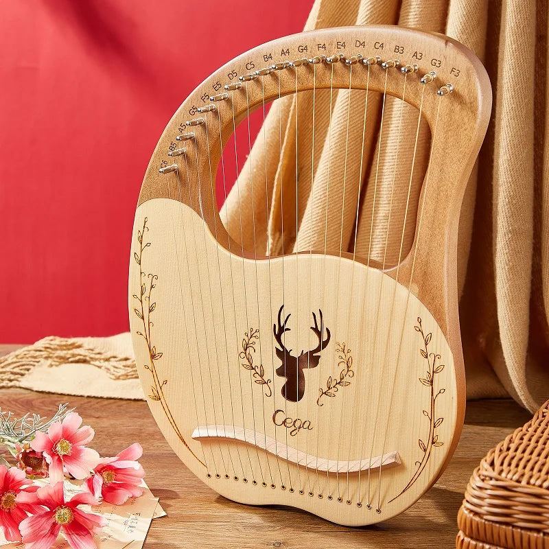 Lyre Harp 19-String – Mahogany Wood Stringed Musical Instrument with Tuning Wrench & Spare Strings