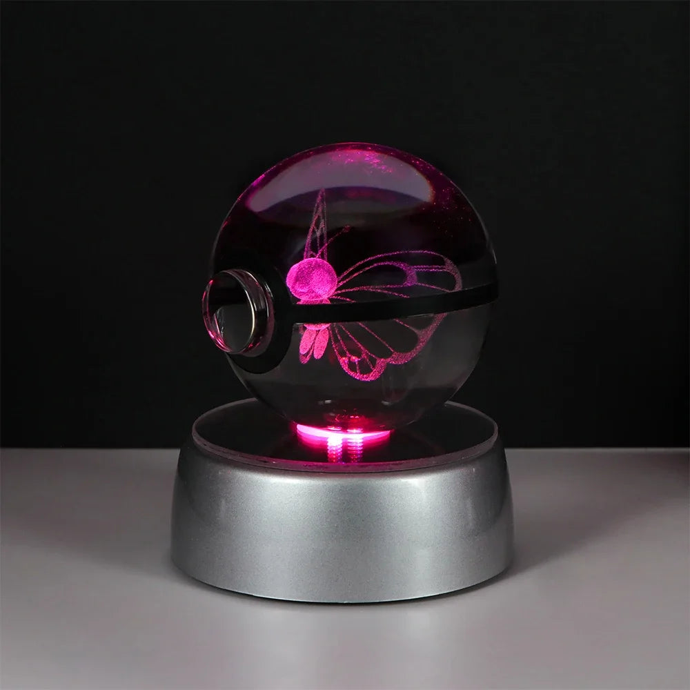 Pokémon 3D Crystal Ball LED Night Light – Pikachu Gengar Eevee Mewtwo Pokéball Base Lamp Kids Birthday & Home Decor Gift