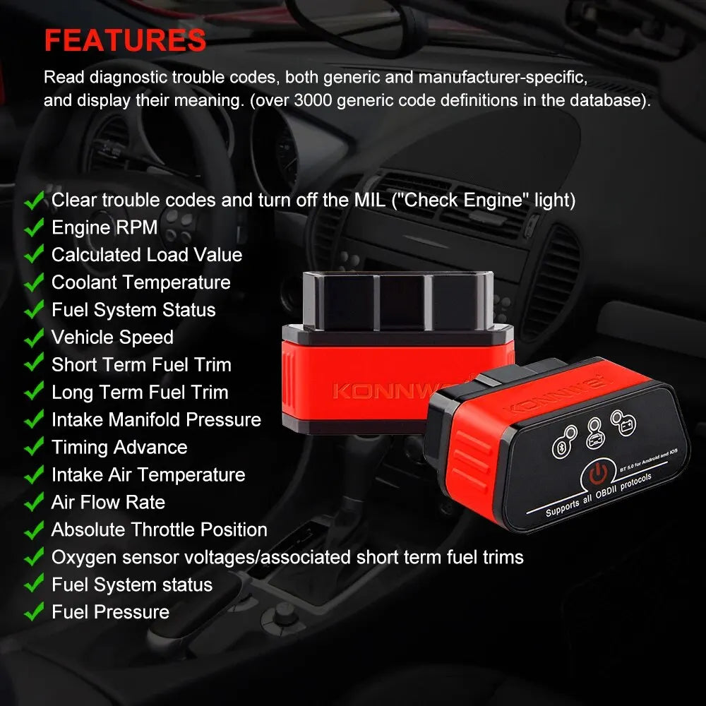 ELM327 OBD2 Bluetooth Car Scanner - Vgate ICar2 V1.5 Diagnostic Tool for Android/PC/iOS, Code Reader for Car Repair