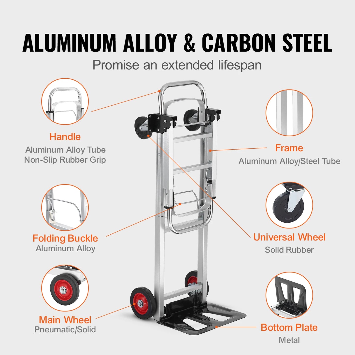 VEVOR Lightweight Folding Hand Truck 400 lbs Capacity Dolly with Wheels for Moving & Warehouse Use   1/2