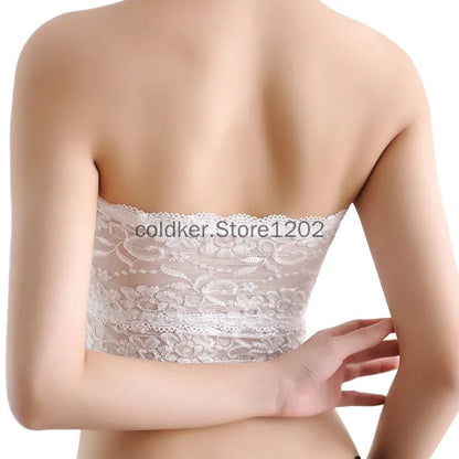 Women Floral Lace Strapless Tube Top Bra, Seamless Bandeau Soft Crop Tank Vest Chest Wrap Bralette Top