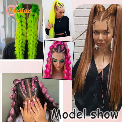 MEIFAN Synthetic Color Braid Ponytail Extension – Red, Green, Blue, Pink, Straight Hair Wrap Around with Elastic Tie