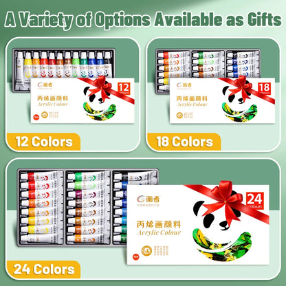 12-24 Color Acrylic Paint Set - Waterproof Rich Pigment Art Paints for DIY Crafts, Canvas, Rock and Creative Drawing