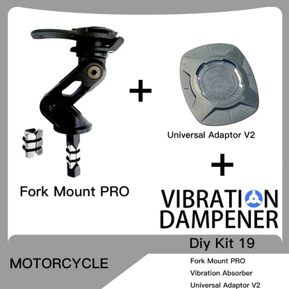Motorcycle Handlebar Stem Fork Phone Mount — Vibration Dampener with MAG Universal Adapter, Wireless Charger & Mirror Brake Compatible