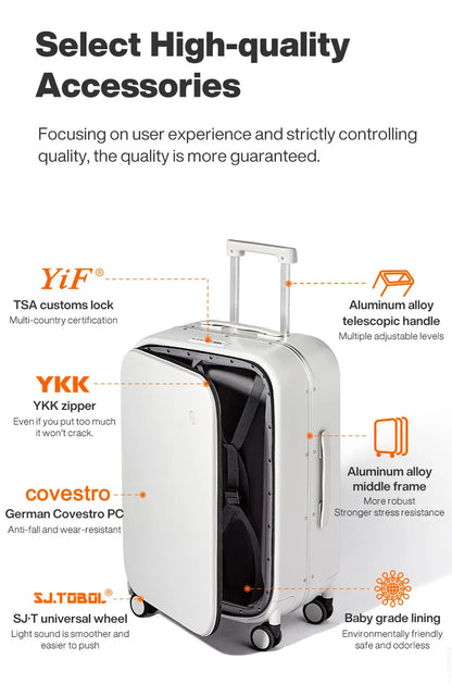 Mixi PC Aluminum Frame Suitcase — Front-Opening Rolling Travel Luggage, 20", 24" & 26" Carry-On M9291