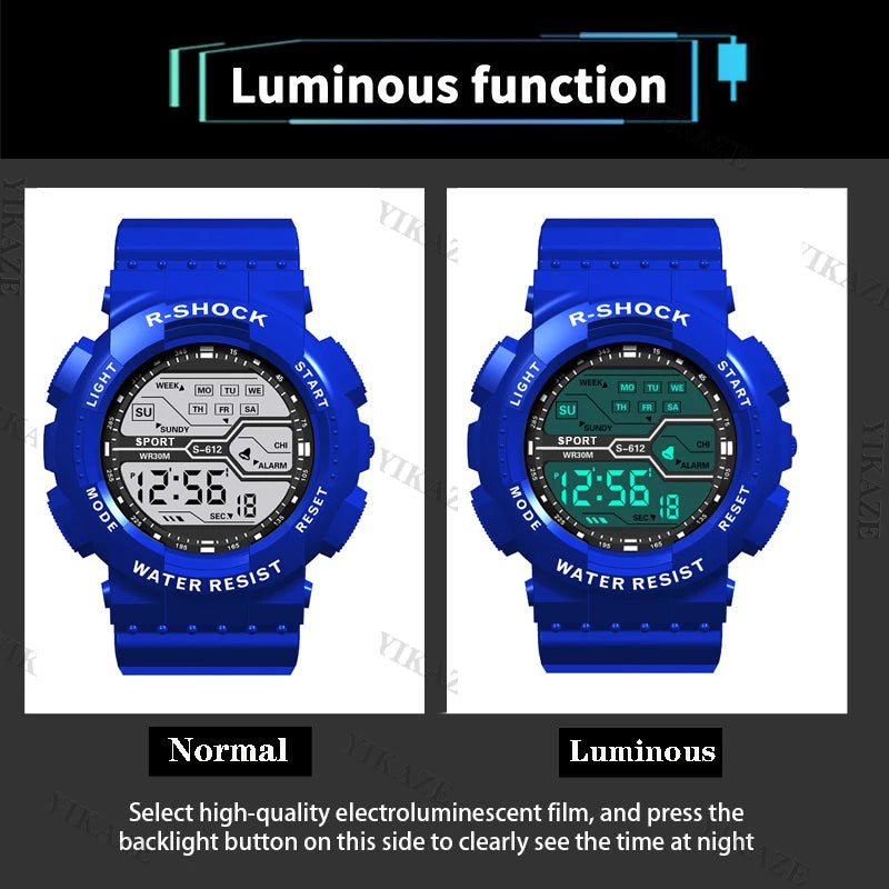 Men's Outdoor Sports Watch – Waterproof LED Military Digital Wristwatch with Luminous Large Screen