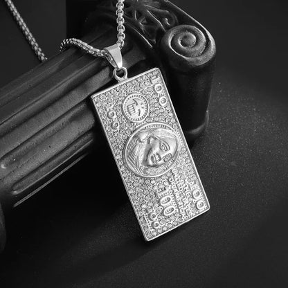 Stainless Steel $100 Bill Pendant Necklace for Men & Women – Fashion Lucky Wealth Jewelry Gift Necklace