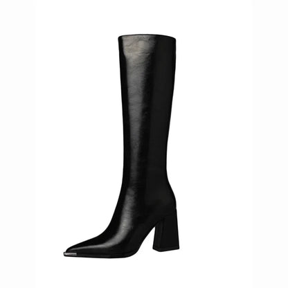 Pointed Toe Women's High Boots – Fashionable Side Zipper Long Booties, Elegant Party High Heel Shoes for Winter