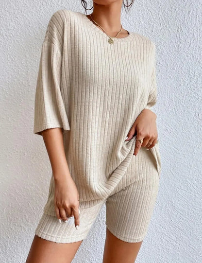 Women’s Summer Casual Short Pants Set – Solid Color Loose Two-Piece Outfit 2025