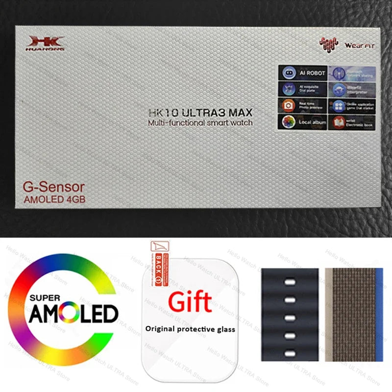 HK10 ULTRA 3 MAX Smartwatch 2025 — 49mm HD AMOLED, 4G Bluetooth Call, NFC, Compass & Chat Robot for Men & Women