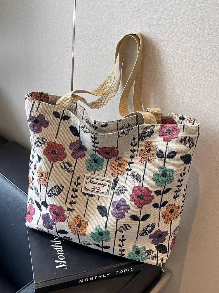 Large Capacity Women’s Single Shoulder Bag – Ins Style Canvas Tote for Class, Work, and Commuting