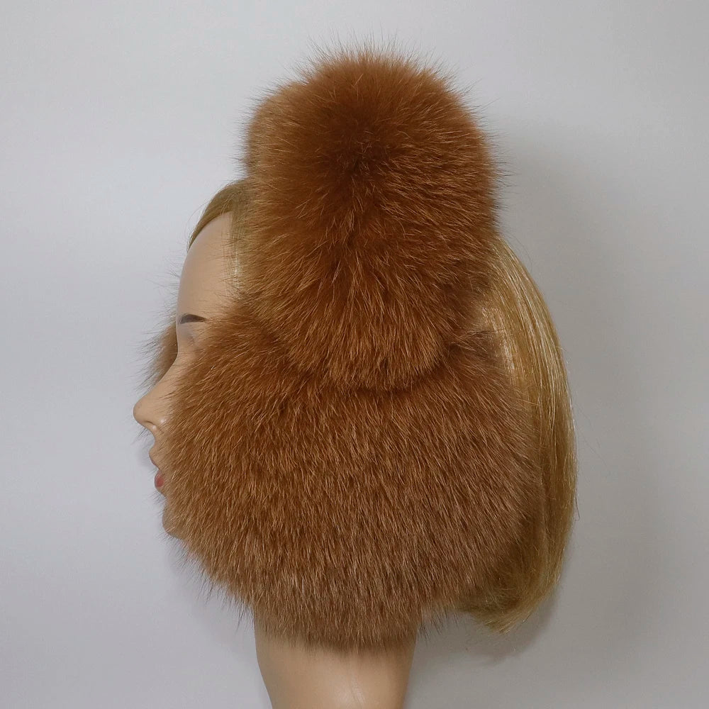 Real Fox & Raccoon Fur Earmuffs – Warm Winter Ear Warmer for Women and Girls, Plush Genuine Fur Accessory