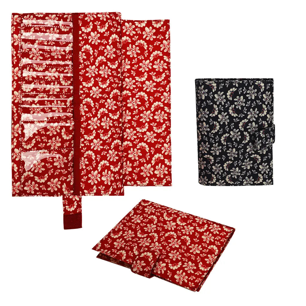 Cotton Knitting Needles Organizer Bag – Red Detachable Storage for Crochet Hooks & Sewing Accessories