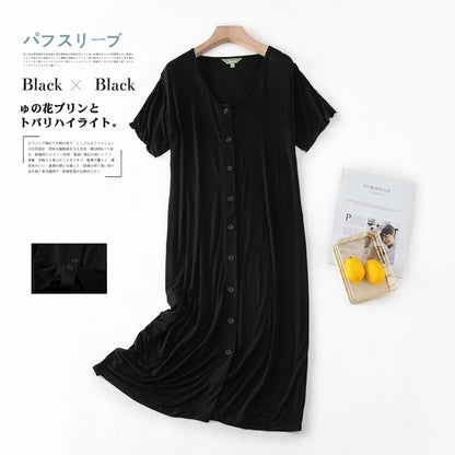 Women’s Modal Short-Sleeve Night Dress – Mid-Length Cotton Sleep Top with Buttons, Plus Size Pajamas