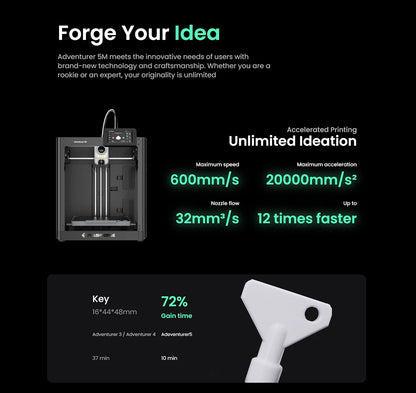 Flashforge Adventurer 5M 3D Printer – High-Speed, Full-Auto Leveling, Direct Extruder, Power Loss Recovery & Flexible PEI Plate