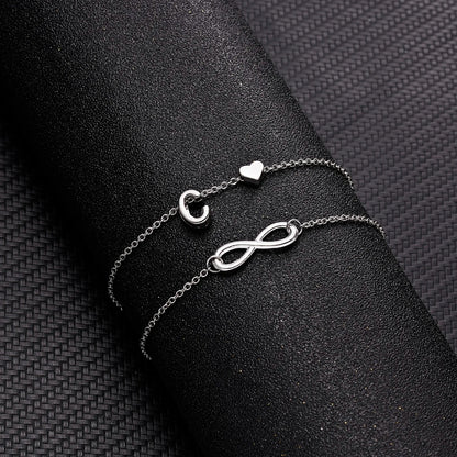 Bohemia A-Z Letter Initial Anklet for Women - Silver Heart Initial Anklet Bracelet, Beach Party & Travel Foot Jewelry