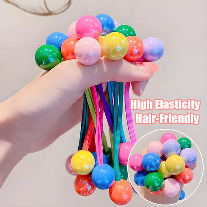 Candy Color Beaded Hair Ties for Girls - Cute Princess Elastic Ponytail Holders for Kids, Babies, and Colorful Everyday Hairstyles