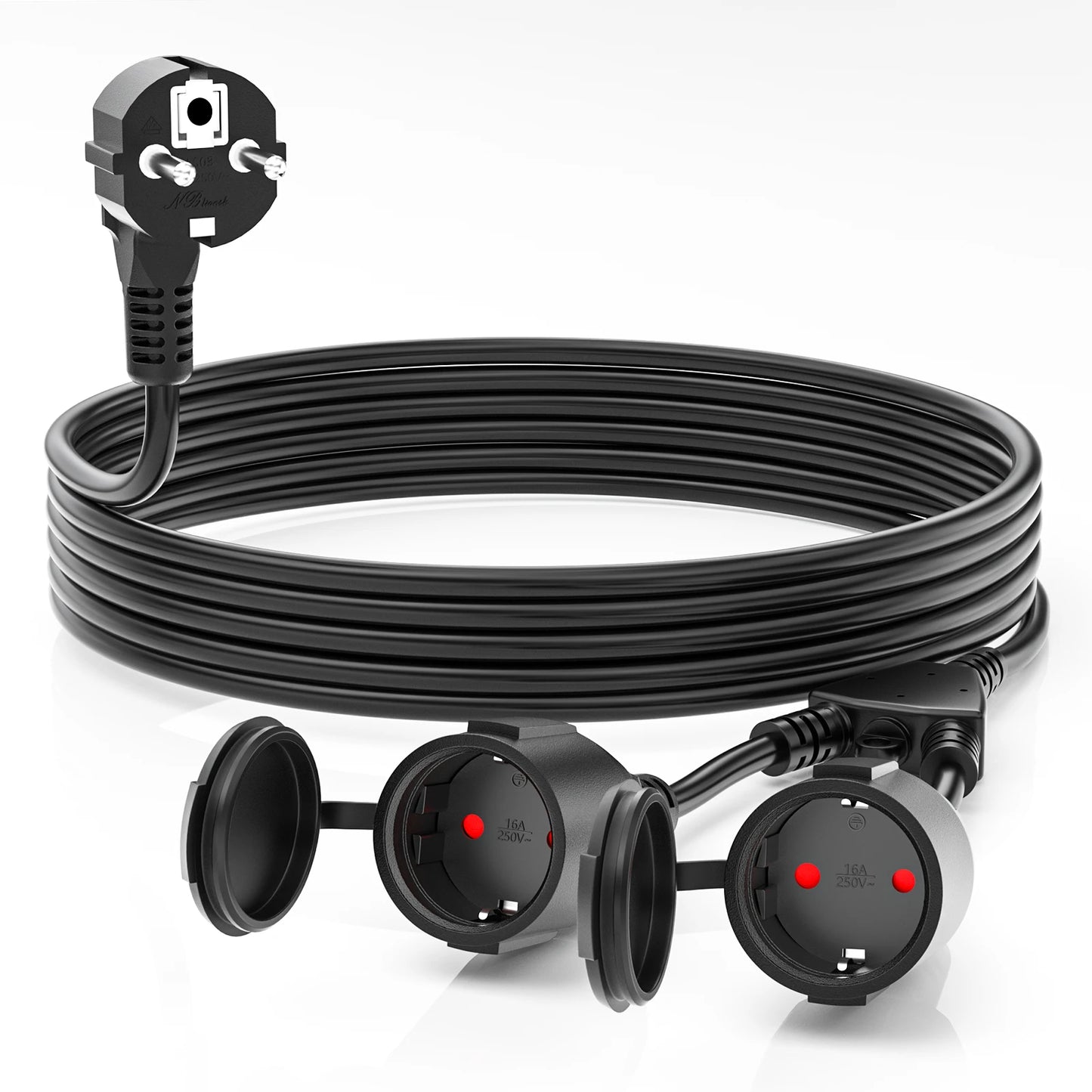 European Standard Power Extension Cord – 5cm/3/5/7M, Male to Female, 3680W 250V 16A with Safety Plug