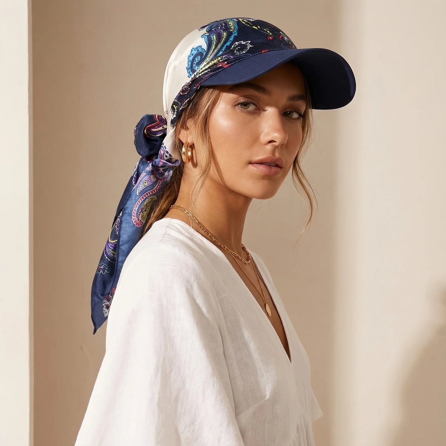 Women’s Headscarf Sun Hat - Self-Tie Brimmed Beach & Vacation Sun Protection Cap