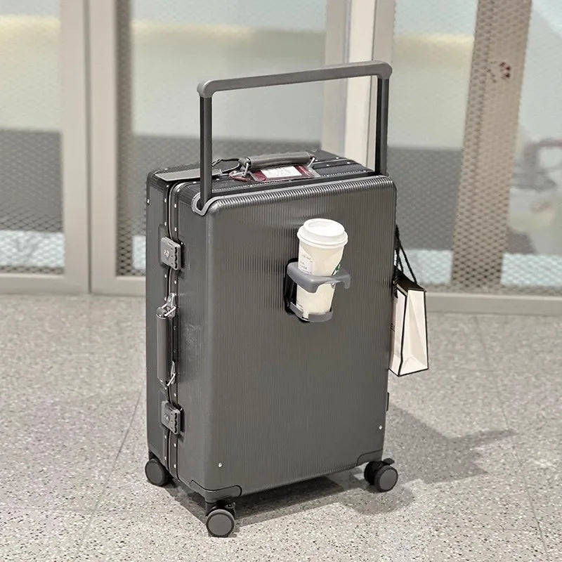 Sushimu 20"/24" Wide Handle Travel Suitcase – Men & Women Carry-On Luggage with PC Aluminum Frame Trolley