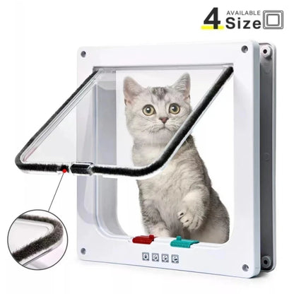 4 Way Security Lock Cat Flap Door: Controllable Switch, Transparent ABS Plastic Gate - Puppy Kitten Safety In&Out Pet Doors Kit
